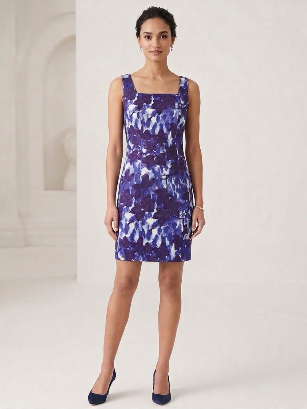 LaVia 18 Piazza Sempione Italy Size IT 38 US 2 Floral Sheath Dress Blue Cotton